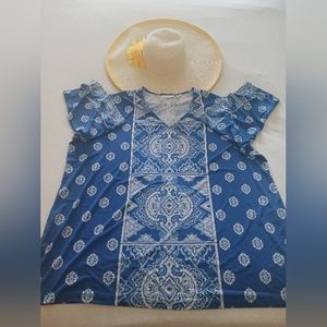 Susan Graver blue and white tunic. Size 2X, from QVC